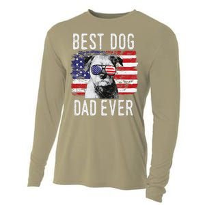 American Flag Best Dog Dad Ever Border Terrier Usa Cooling Performance Long Sleeve Crew