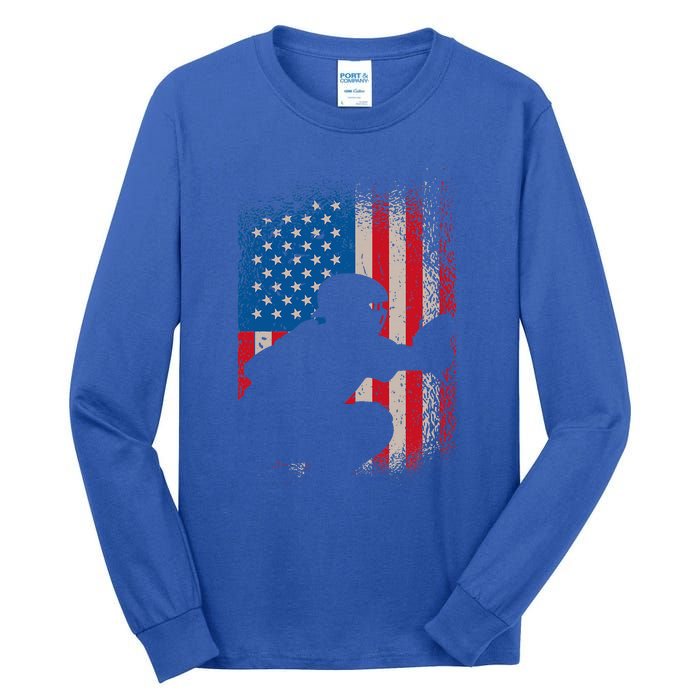 American Flag Baseball Catcher Usa Flag Baseball Tall Long Sleeve T-Shirt