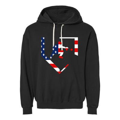 American Flag Baseball Catcher Gear Baseballin Garment-Dyed Fleece Hoodie