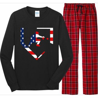 American Flag Baseball Catcher Gear Baseballin Long Sleeve Pajama Set