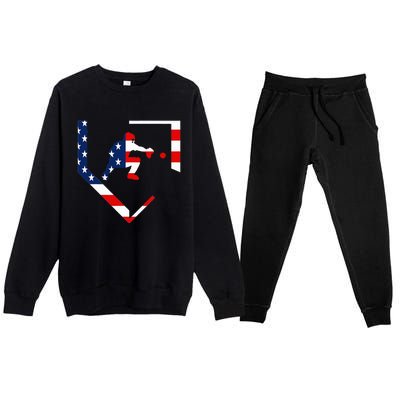 American Flag Baseball Catcher Gear Baseballin Premium Crewneck Sweatsuit Set