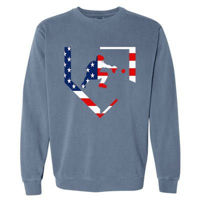 American Flag Baseball Catcher Gear Baseballin Garment-Dyed Sweatshirt