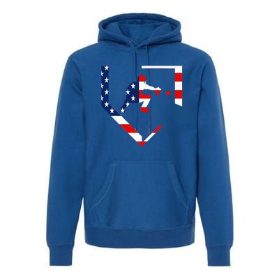 American Flag Baseball Catcher Gear Baseballin Premium Hoodie