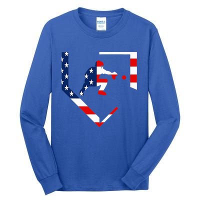 American Flag Baseball Catcher Gear Baseballin Tall Long Sleeve T-Shirt