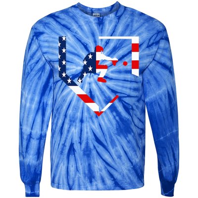 American Flag Baseball Catcher Gear Baseballin Tie-Dye Long Sleeve Shirt