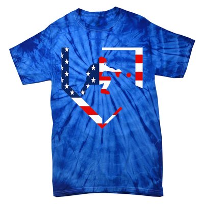 American Flag Baseball Catcher Gear Baseballin Tie-Dye T-Shirt