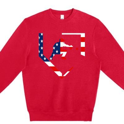 American Flag Baseball Catcher Gear Baseballin Premium Crewneck Sweatshirt