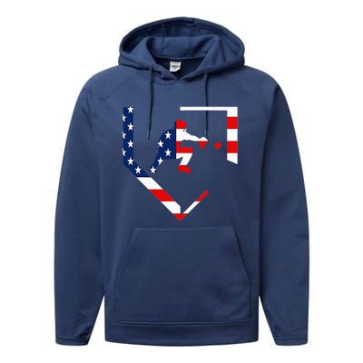 American Flag Baseball Catcher Gear Baseballin Performance Fleece Hoodie