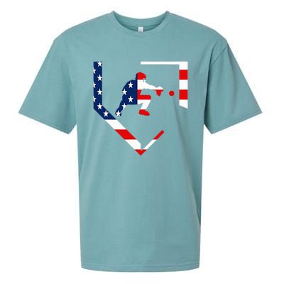 American Flag Baseball Catcher Gear Baseballin Sueded Cloud Jersey T-Shirt