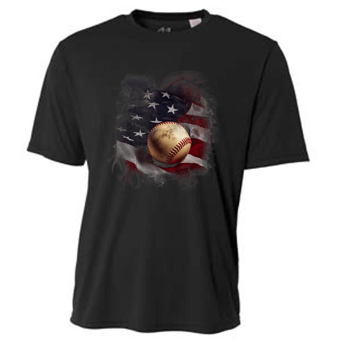 American Flag Baseball Vintage 4th Of July Usa Patriotic Cooling Performance Crew T-Shirt