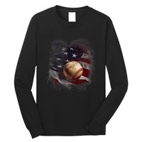 American Flag Baseball Vintage 4th Of July Usa Patriotic Long Sleeve Shirt