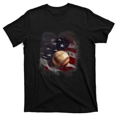 American Flag Baseball Vintage 4th Of July Usa Patriotic T-Shirt