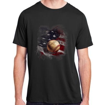 American Flag Baseball Vintage 4th Of July Usa Patriotic Adult ChromaSoft Performance T-Shirt