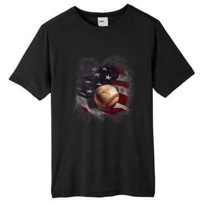 American Flag Baseball Vintage 4th Of July Usa Patriotic Tall Fusion ChromaSoft Performance T-Shirt