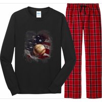 American Flag Baseball Vintage 4th Of July Usa Patriotic Long Sleeve Pajama Set