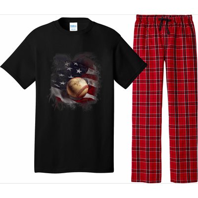 American Flag Baseball Vintage 4th Of July Usa Patriotic Pajama Set