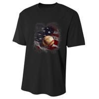 American Flag Baseball Vintage 4th Of July Usa Patriotic Performance Sprint T-Shirt