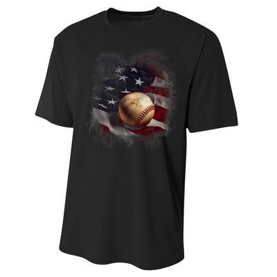 American Flag Baseball Vintage 4th Of July Usa Patriotic Performance Sprint T-Shirt