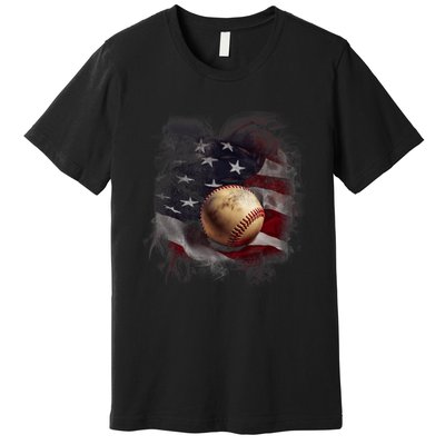 American Flag Baseball Vintage 4th Of July Usa Patriotic Premium T-Shirt