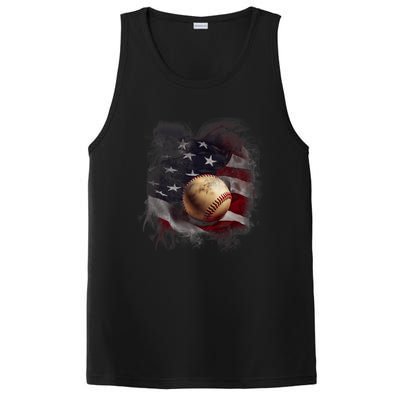 American Flag Baseball Vintage 4th Of July Usa Patriotic PosiCharge Competitor Tank