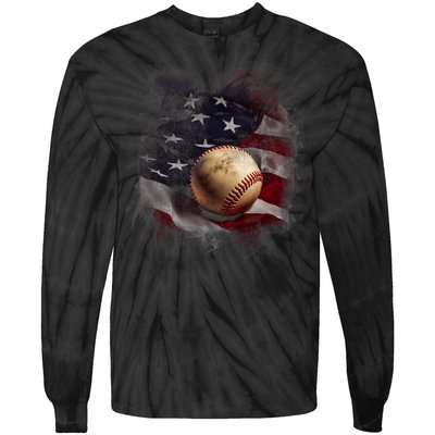 American Flag Baseball Vintage 4th Of July Usa Patriotic Tie-Dye Long Sleeve Shirt