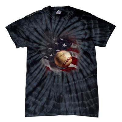 American Flag Baseball Vintage 4th Of July Usa Patriotic Tie-Dye T-Shirt