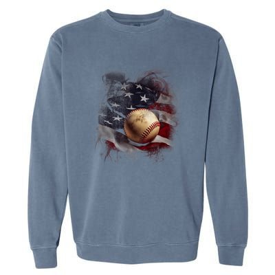 American Flag Baseball Vintage 4th Of July Usa Patriotic Garment-Dyed Sweatshirt