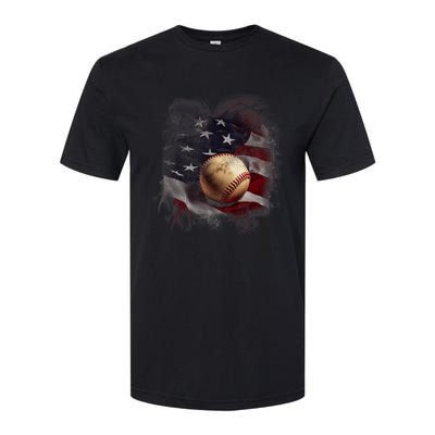 American Flag Baseball Vintage 4th Of July Usa Patriotic Softstyle CVC T-Shirt