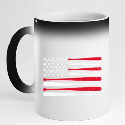 American Flag Baseball Usa Vintage Baseball Sport Fan 11oz Black Color Changing Mug