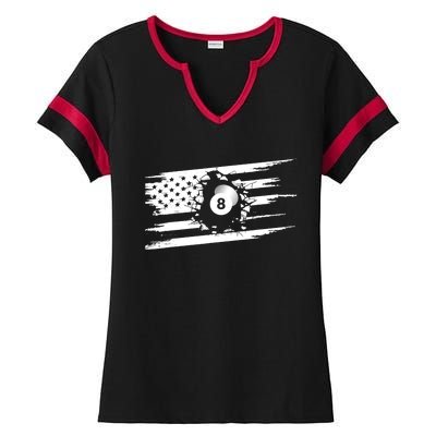 American Flag Billiards Cute Billiards Player Gift Ladies Halftime Notch Neck Tee