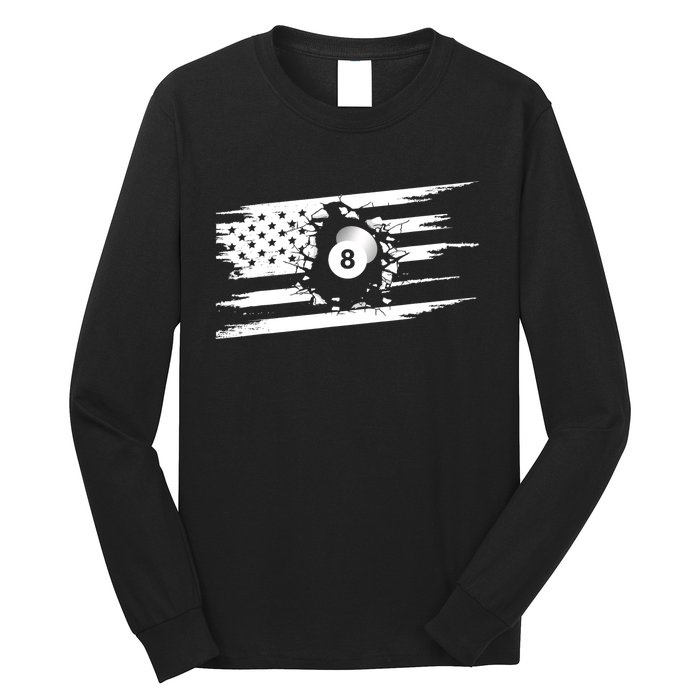 American Flag Billiards Cute Billiards Player Gift Long Sleeve Shirt