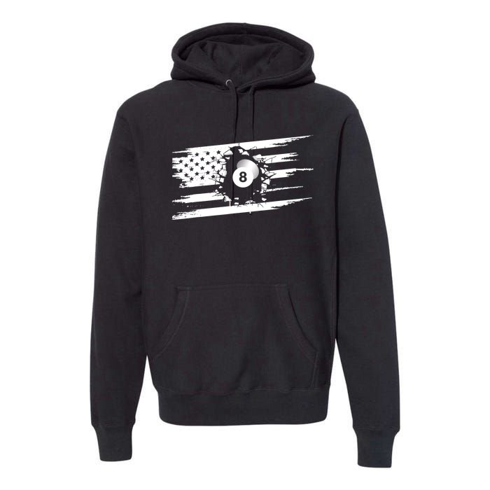 American Flag Billiards Cute Billiards Player Gift Premium Hoodie