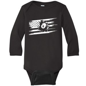 American Flag Billiards Cute Billiards Player Gift Baby Long Sleeve Bodysuit