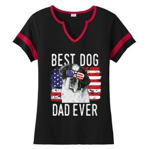 American Flag Best Dog Dad Ever St. Bernard Usa Ladies Halftime Notch Neck Tee