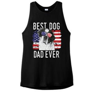 American Flag Best Dog Dad Ever St. Bernard Usa Ladies PosiCharge Tri-Blend Wicking Tank