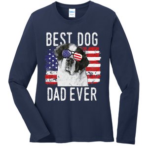 American Flag Best Dog Dad Ever St. Bernard Usa Ladies Long Sleeve Shirt