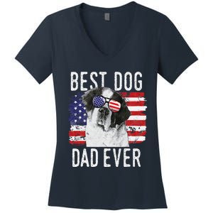 American Flag Best Dog Dad Ever St. Bernard Usa Women's V-Neck T-Shirt