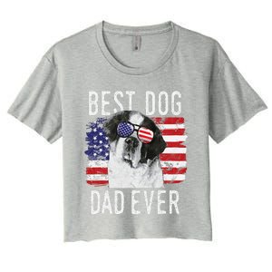 American Flag Best Dog Dad Ever St. Bernard Usa Women's Crop Top Tee