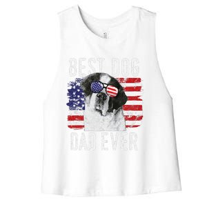 American Flag Best Dog Dad Ever St. Bernard Usa Women's Racerback Cropped Tank