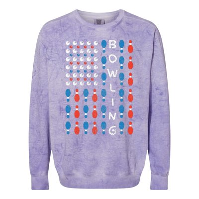 American Flag Bowling Bowler Gifts For Bowling Team Colorblast Crewneck Sweatshirt