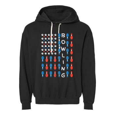 American Flag Bowling Bowler Gifts For Bowling Team Garment-Dyed Fleece Hoodie