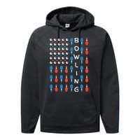 American Flag Bowling Bowler Gifts For Bowling Team Performance Fleece Hoodie