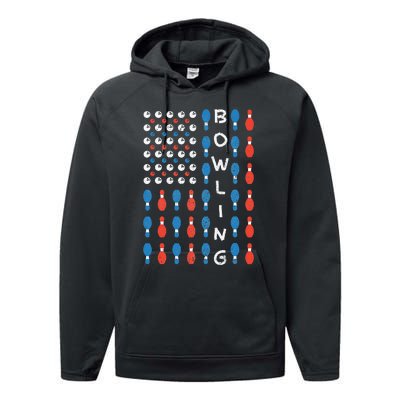 American Flag Bowling Bowler Gifts For Bowling Team Performance Fleece Hoodie