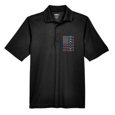 American Flag Bowling Bowler Gifts For Bowling Team Men's Origin Performance Piqué Polo