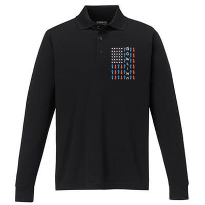 American Flag Bowling Bowler Gifts For Bowling Team Performance Long Sleeve Polo