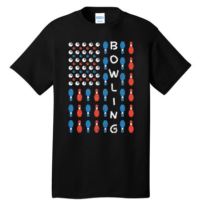 American Flag Bowling Bowler Gifts For Bowling Team Tall T-Shirt