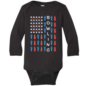 American Flag Bowling Bowler Gifts For Bowling Team Baby Long Sleeve Bodysuit