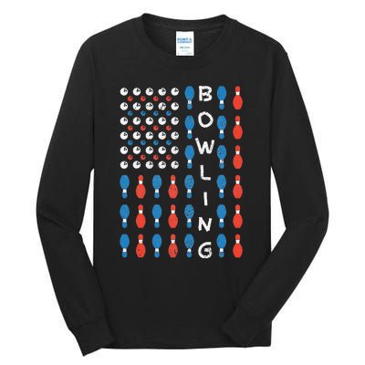 American Flag Bowling Bowler Gifts For Bowling Team Tall Long Sleeve T-Shirt