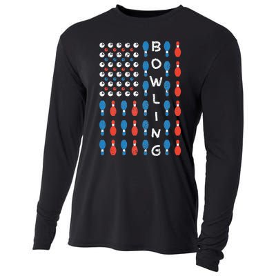 American Flag Bowling Bowler Gifts For Bowling Team Cooling Performance Long Sleeve Crew