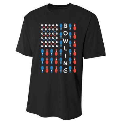 American Flag Bowling Bowler Gifts For Bowling Team Performance Sprint T-Shirt